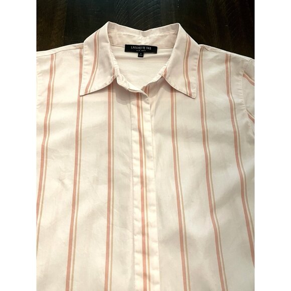 Lafayette 148 NY Velma Striped Skylark Button Front Long Sleeve Shirt Size Small - Picture 6 of 11
